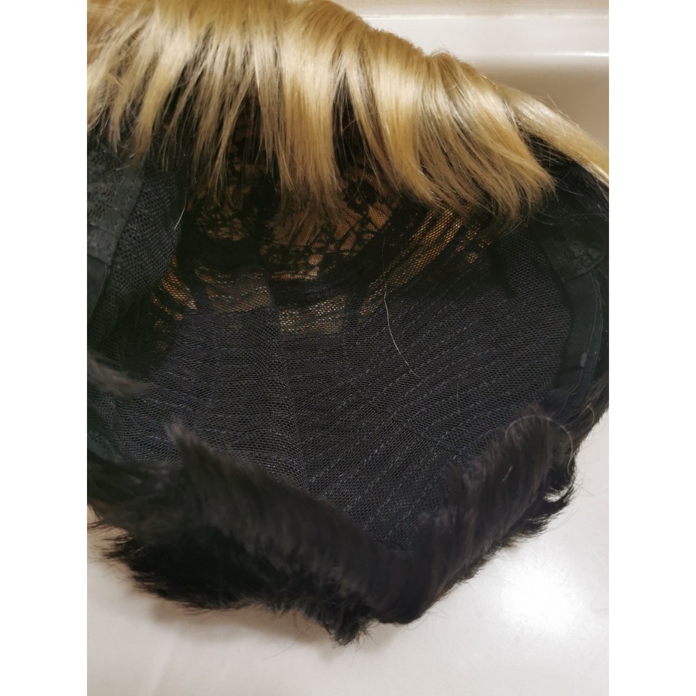 Short Ombre Blonde Black Human Hair Wig Pixie Cut Wigs Work Wig - Picture 15 of 16